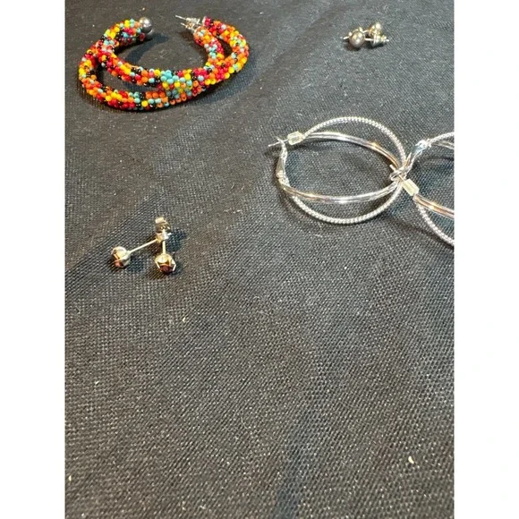 Multicolor Beaded Bracelet Hoop Earrings Pearl Studs‎ Gemstone Earrings Set - Picture 3 of 4